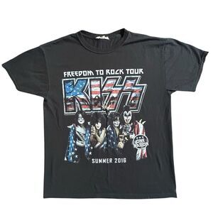 Vintage KISS Shirt Mens Medium Black Rock Band Music Freedom To Rock Tour 2016